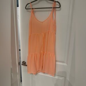 Peach Sleeveless Tiered Dress with adjustable tie straps